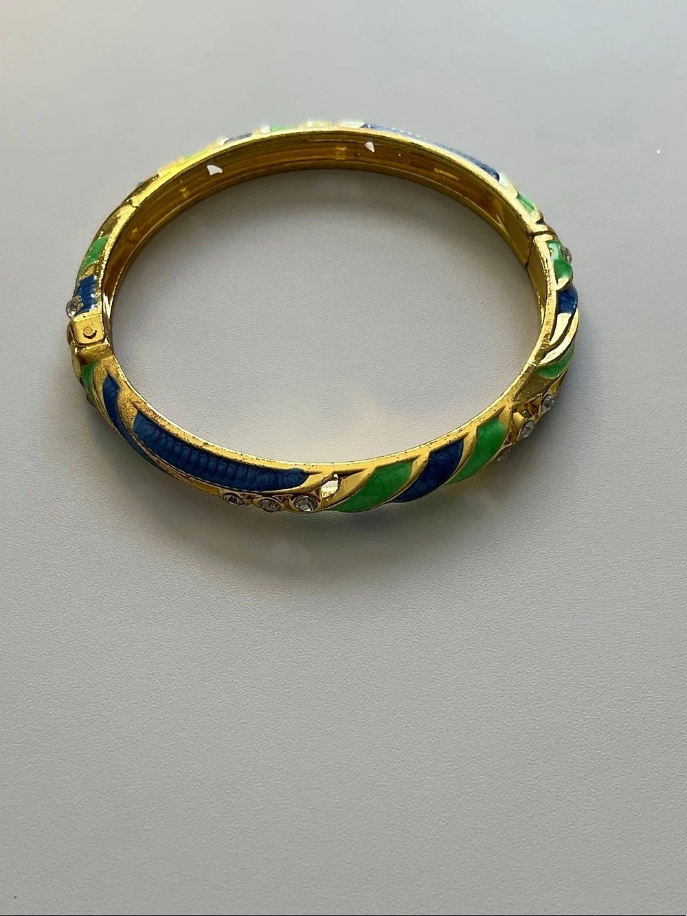 Enamel Bangle Bracelet in Gold & Blue Like New